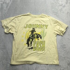 Johnny Cash Graphic T Shirt Womens Size Small Pale Yellow Short Sleeve Concert